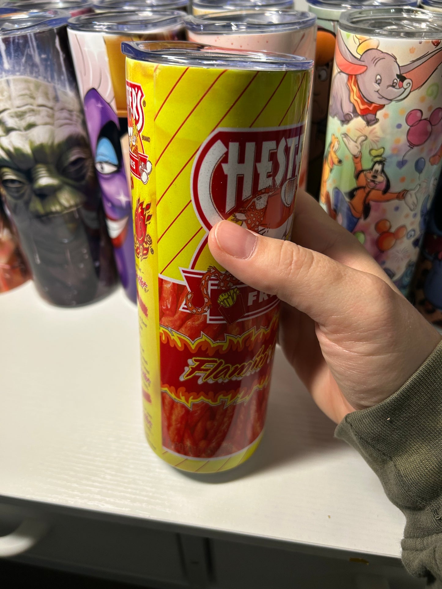 20oz Cheetos hot fries skinny tumbler